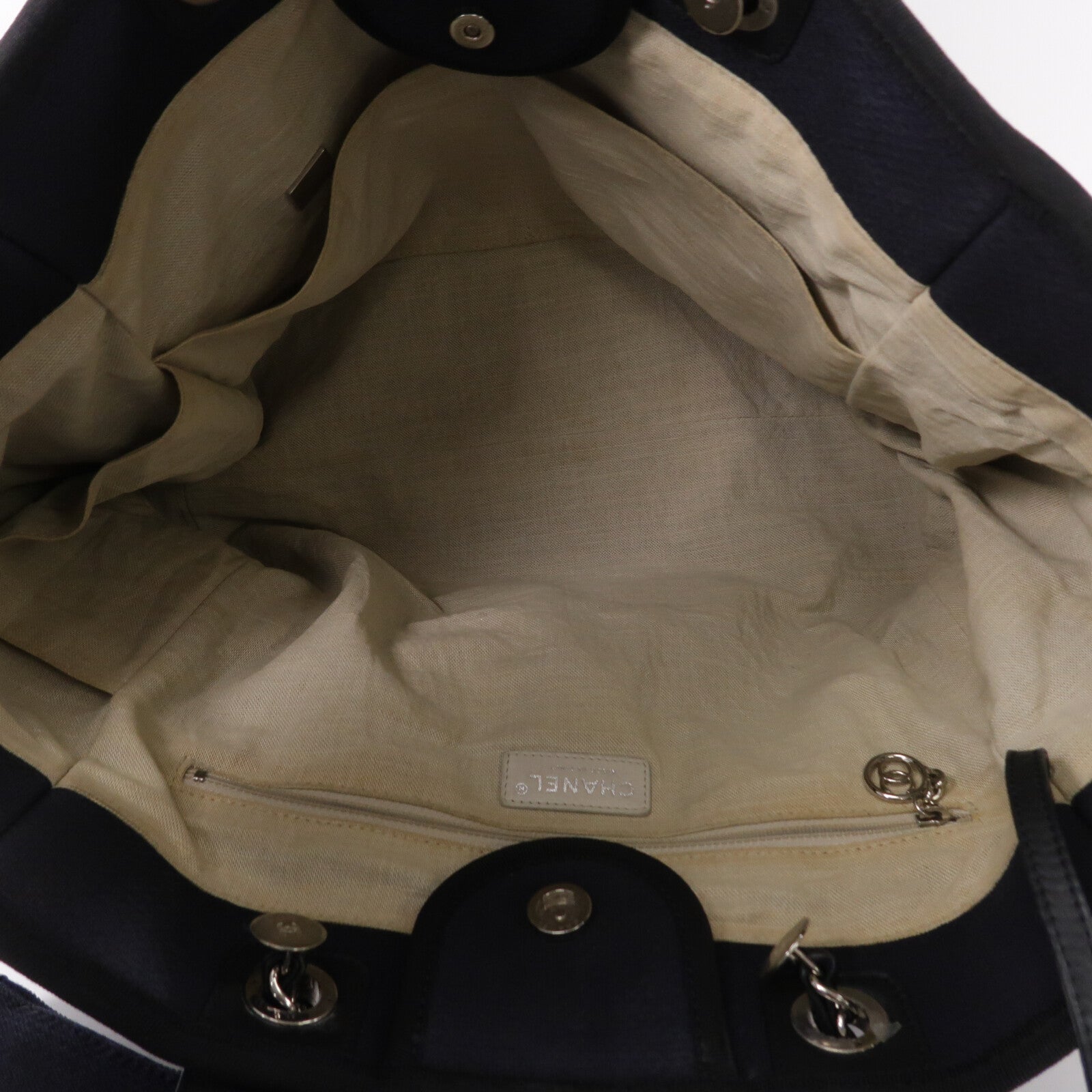 CHANEL 帆布Deauville Tote Medium鏈帶手挽肩背兩用袋