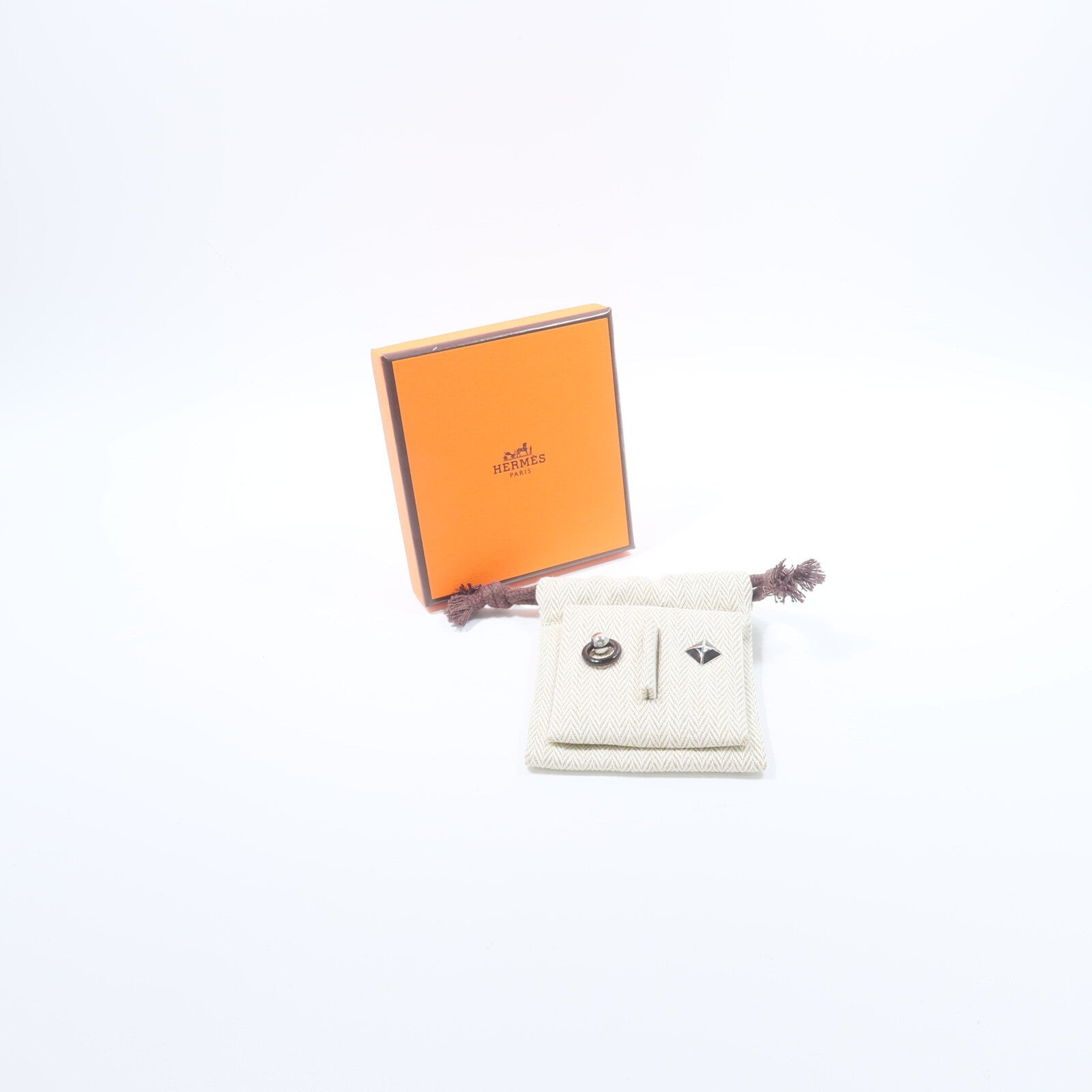 HERMES 水牛角/金屬Boucles D'Oreilles Medor XO耳環
