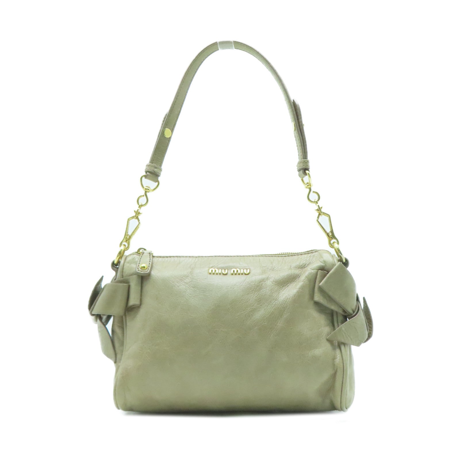 Miu Miu 【激減優惠】牛皮皮革Shoulder Bag金扣肩背袋米色