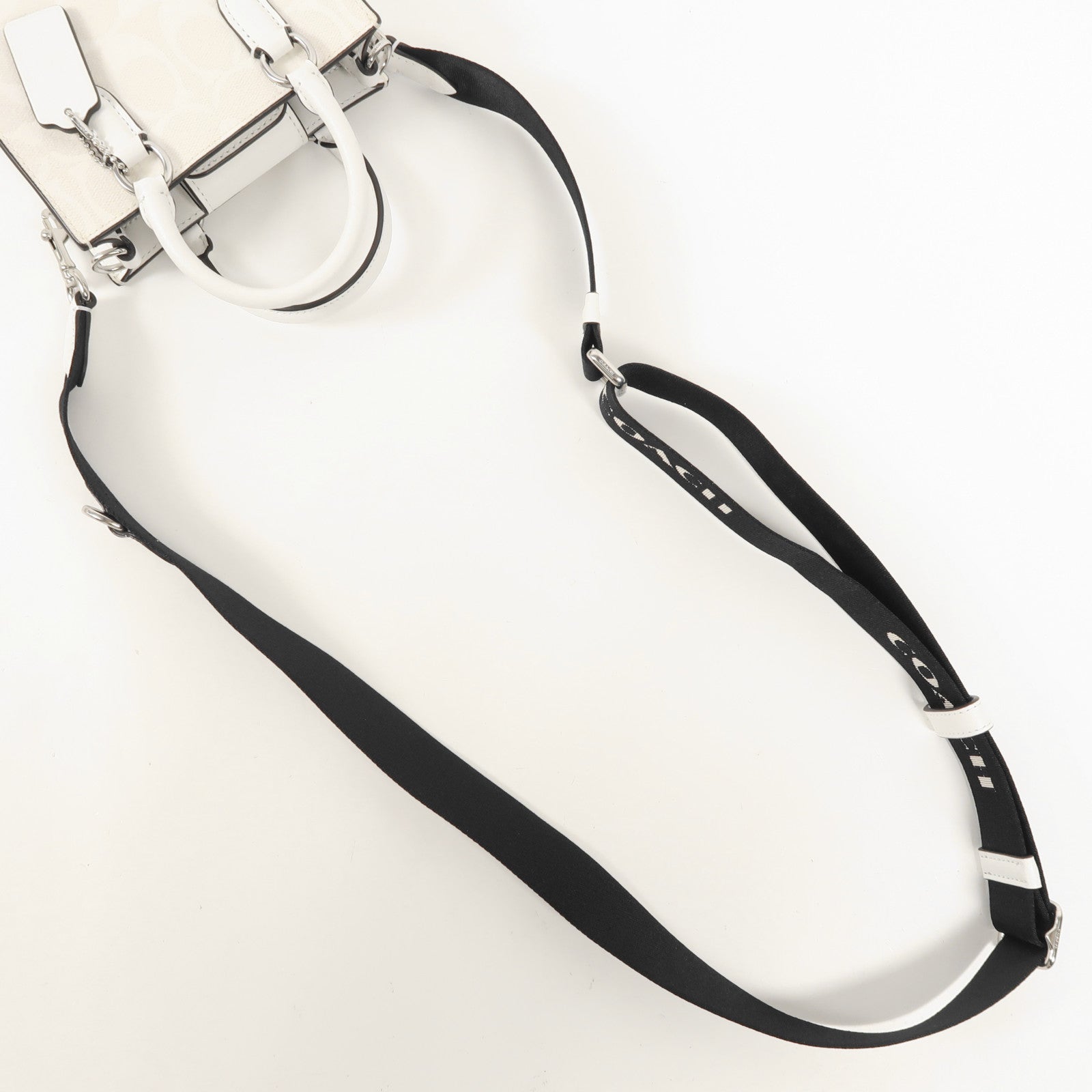 COACH 塗層帆布/牛皮皮革Shoulder Bag銀扣手挽肩背兩用袋