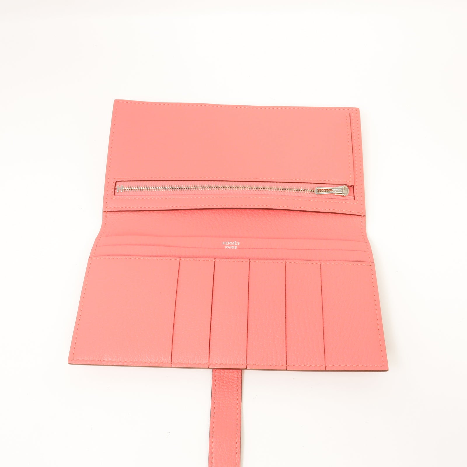 HERMES **【激減優惠】Chevre皮革Bearn Wallet銀扣長錢包粉紅色