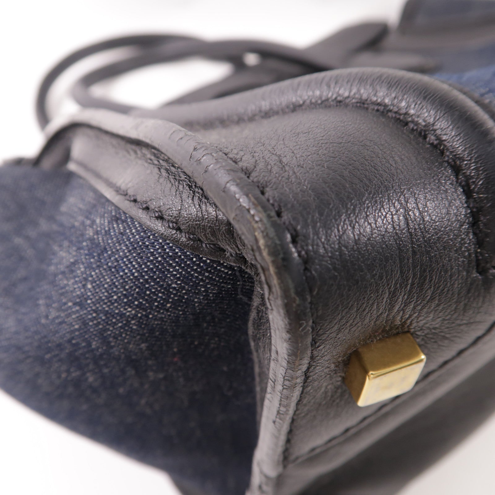 CELINE GHW Tote Bag Denim/Leather Navy