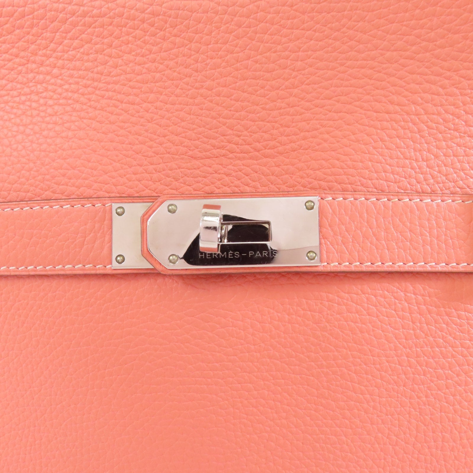 HERMES Clemence皮革Jypsiere 34銀扣肩背袋Crevette/粉紅色