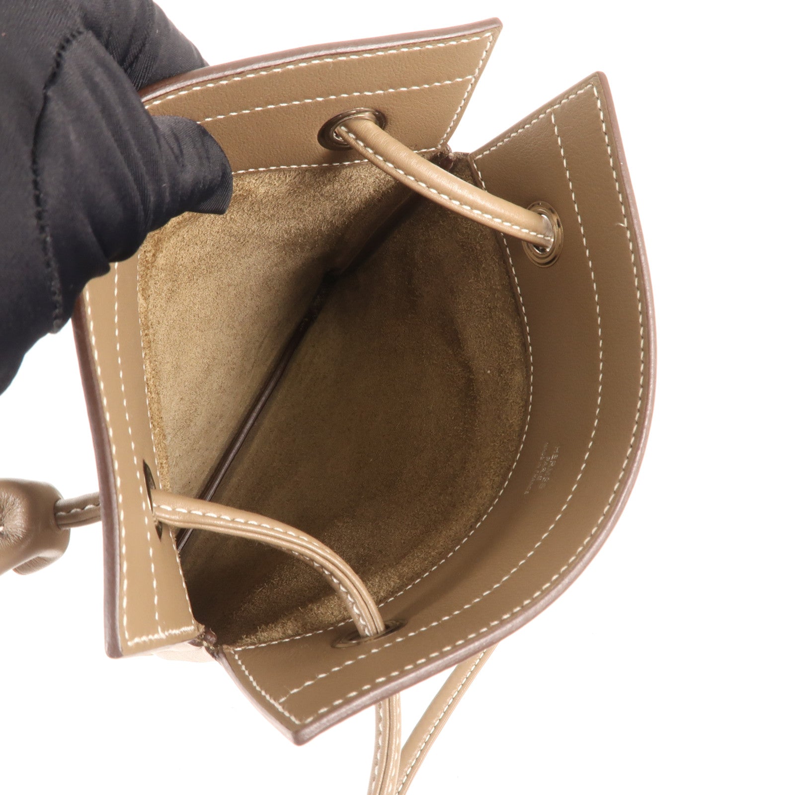 HERMES Swift皮革Aline Mini銀扣肩背袋Etoupe