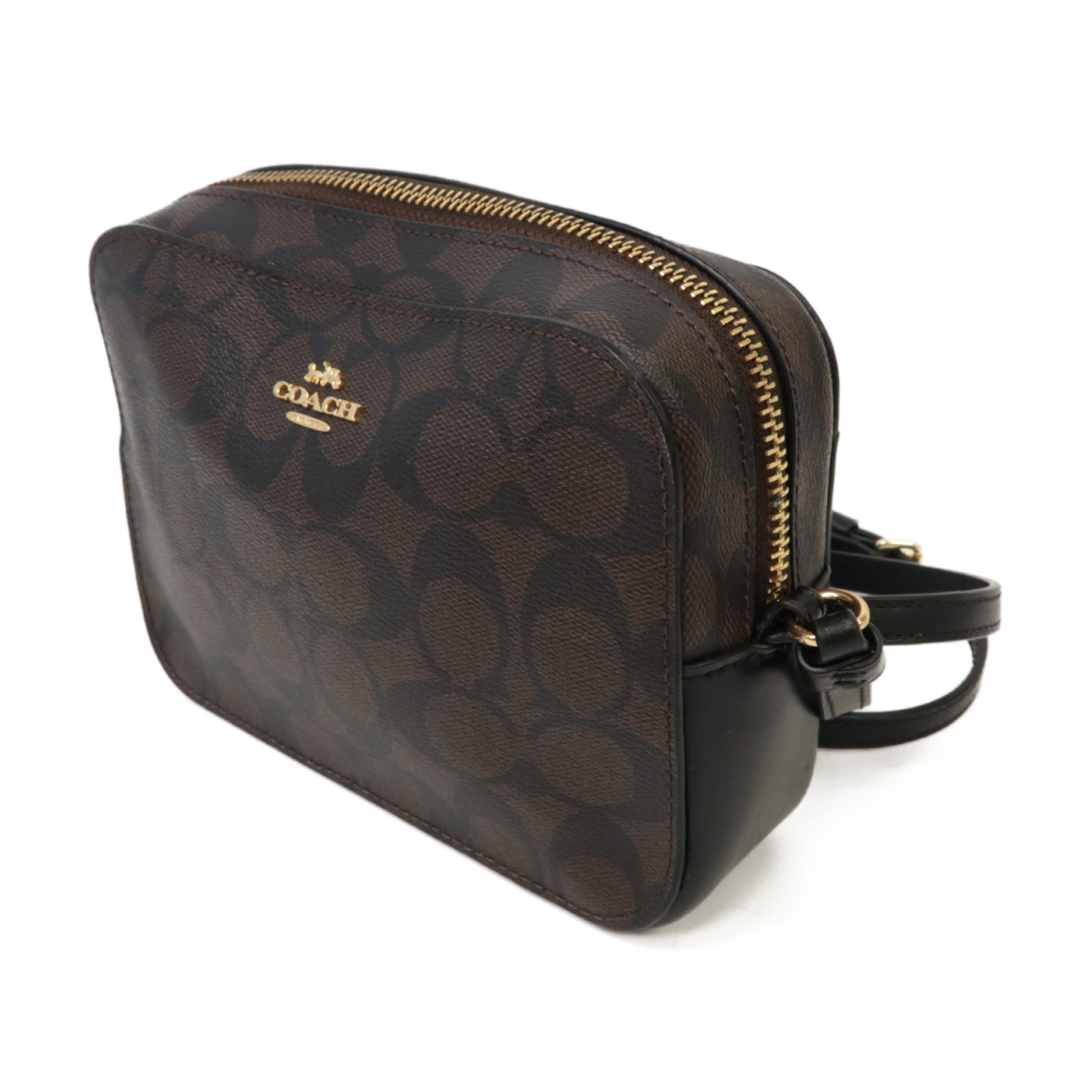 COACH 【激減優惠】塗層帆布Shoulder Bag金扣肩背袋啡色