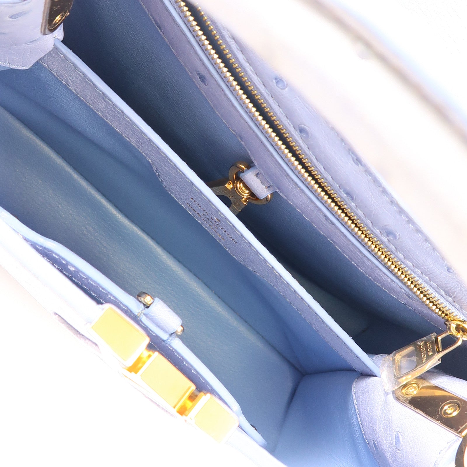 LOUIS VUITTON 鴕鳥皮革Capucines BB金扣手挽肩背兩用袋