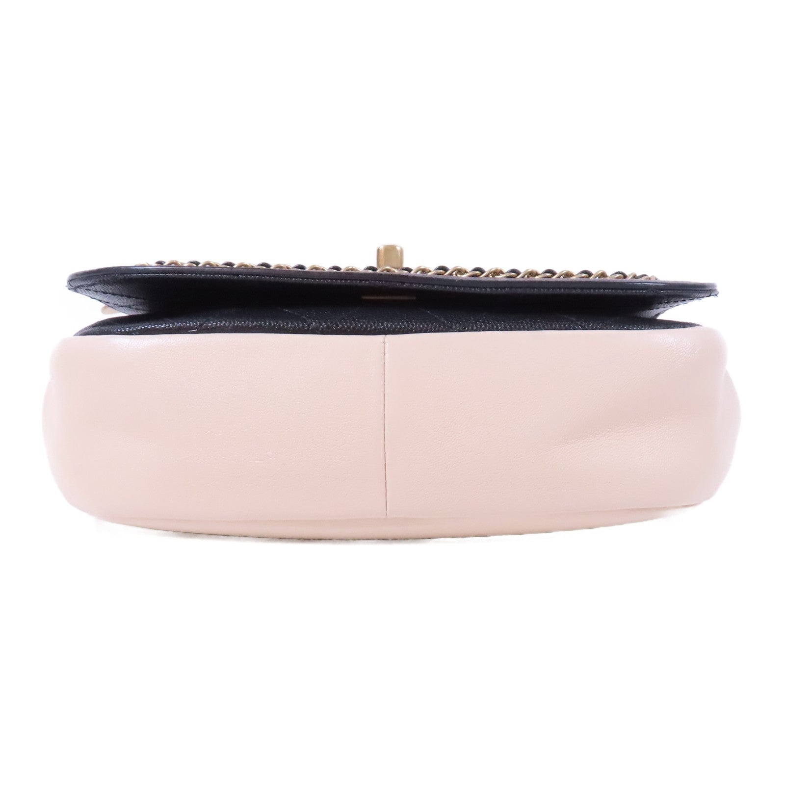 CHANEL 【激減優惠】牛皮皮革Chain Shoulder Bag金扣鏈帶肩背袋黑色/米色