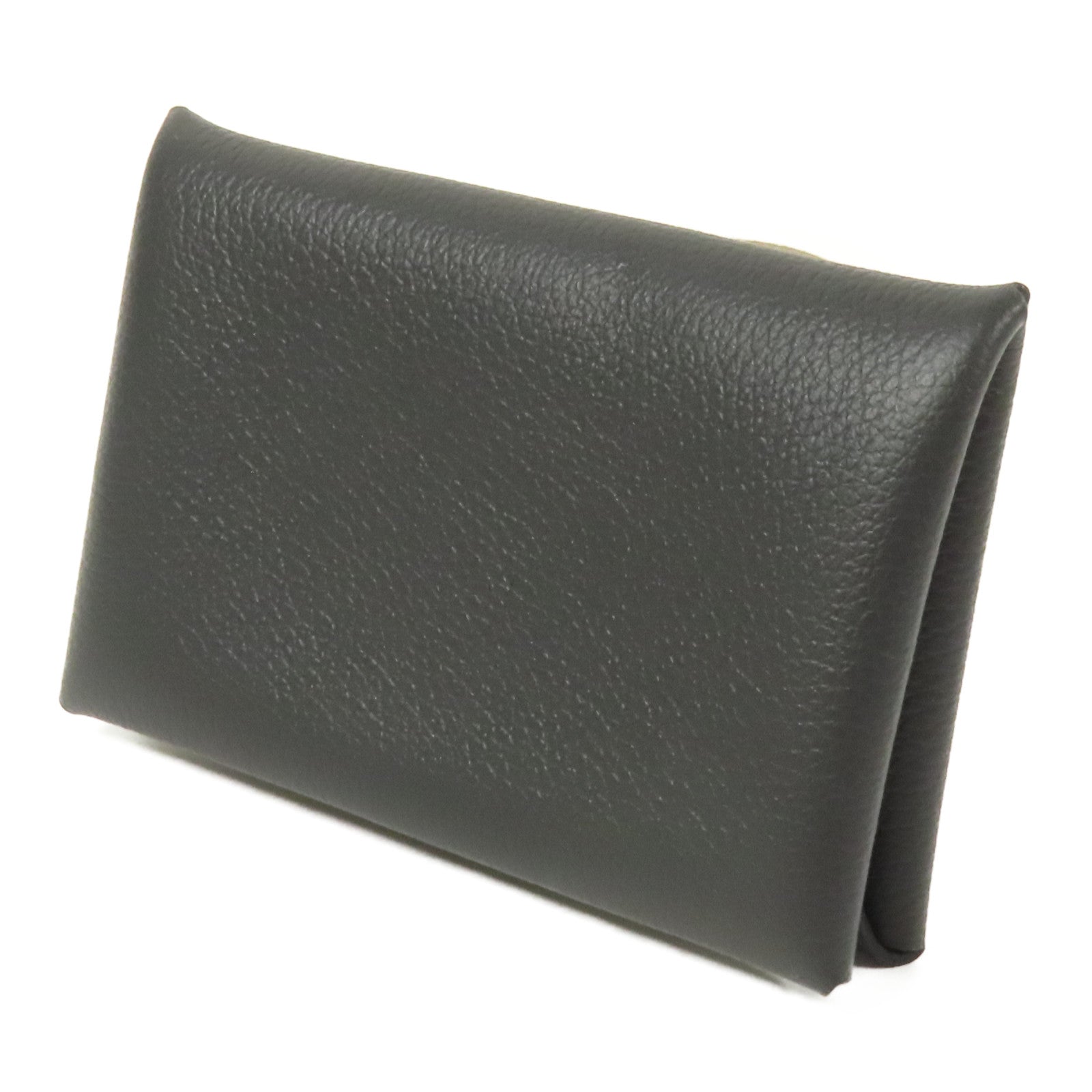 HERMES Evercolor皮革Calvi Verso銀扣卡片套Ardoise