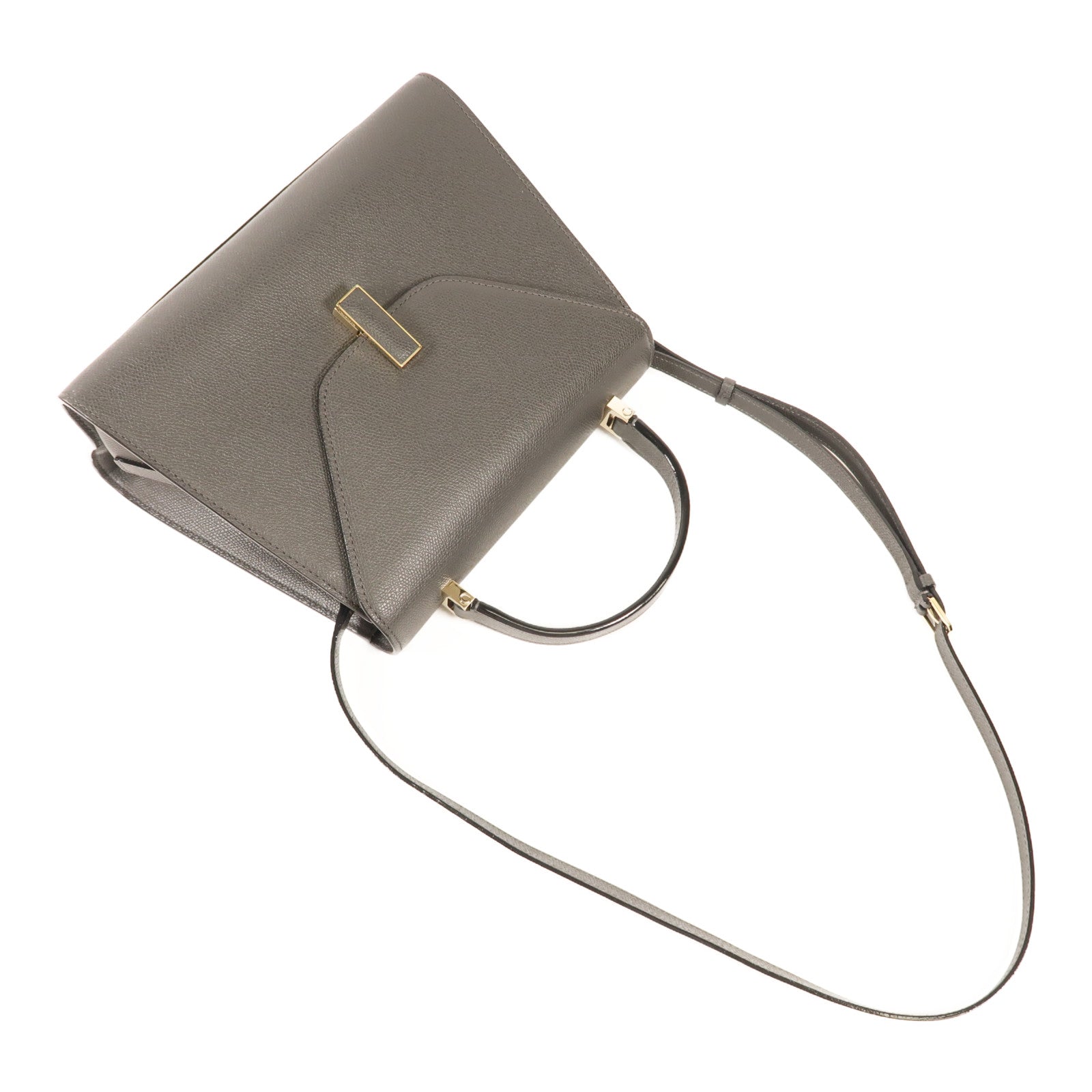Valextra 牛皮皮革Iside Top Handle Medium Bag金扣手挽肩背兩用袋