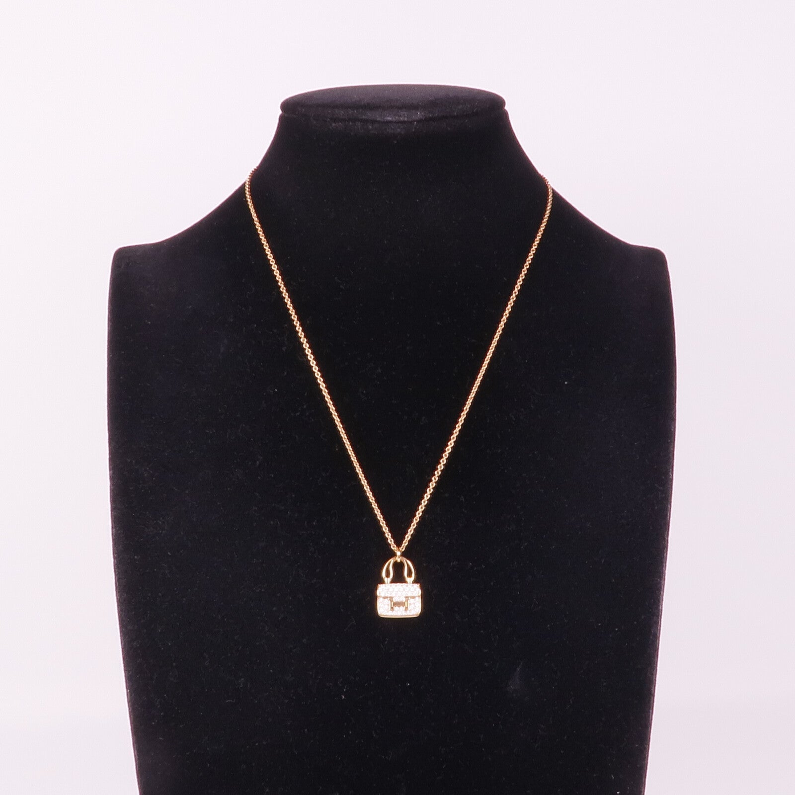 HERMES 18K玫瑰金Amulettes Constance Pendent鑽石項鍊