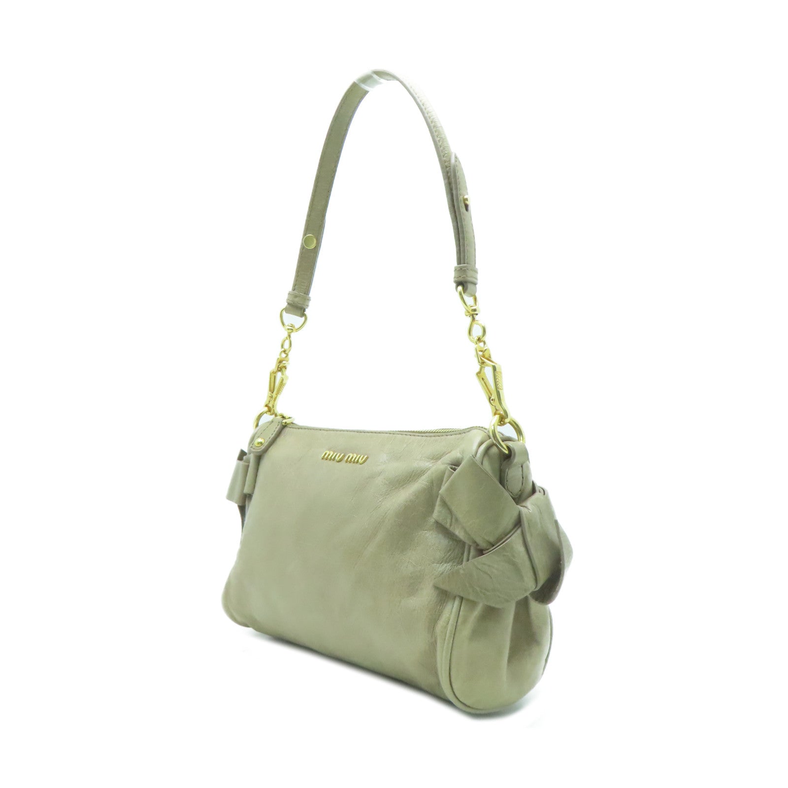 Miu Miu 【激減優惠】牛皮皮革Shoulder Bag金扣肩背袋米色