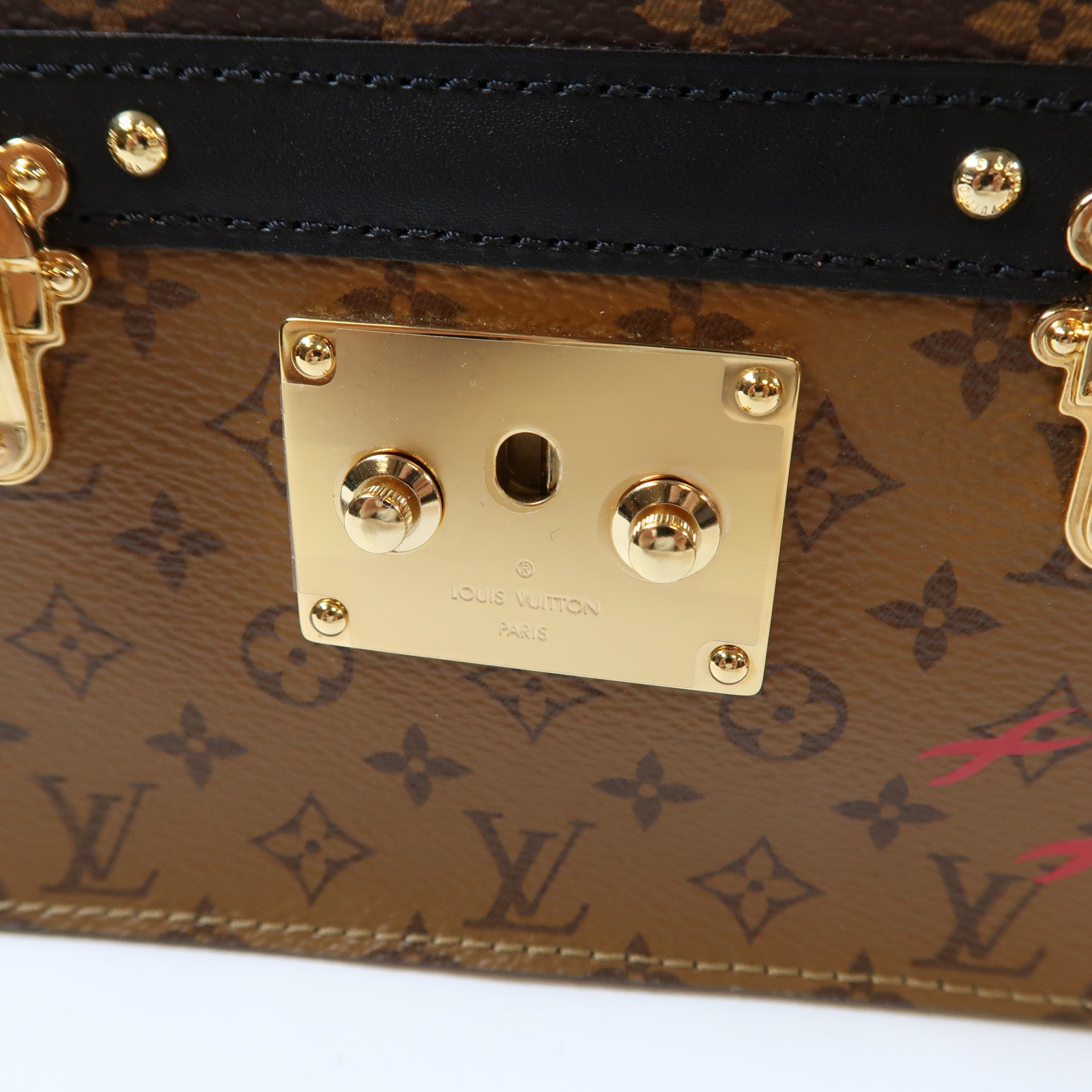 LOUIS VUITTON Monogram Reverse Trunk Clutch金扣肩背袋啡色