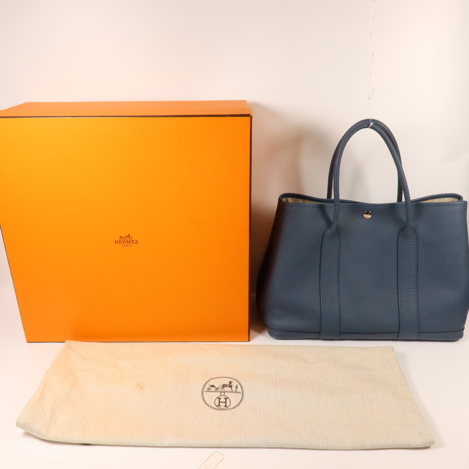 HERMES Negonda皮革Garden Party PM手挽袋Bleu Tempete