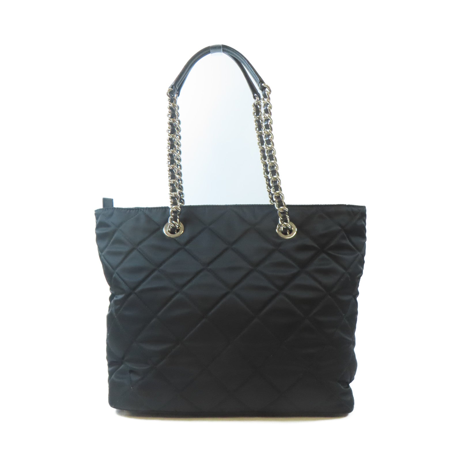 PRADA 菱格尼龍Tote Bag銀扣手挽袋黑色