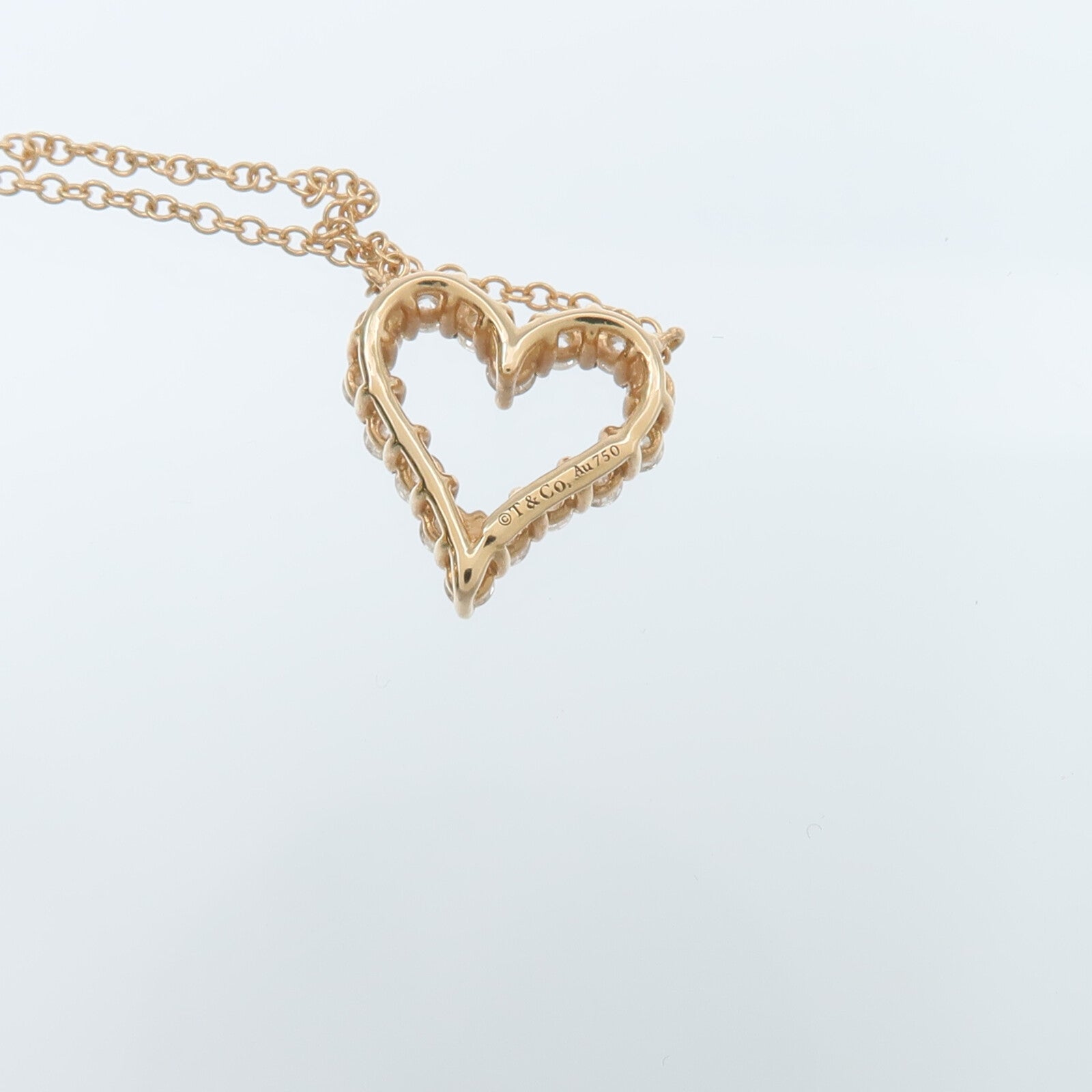 TIFFANY＆CO 18K玫瑰金Heart Diamond Pendant鑽石項鍊