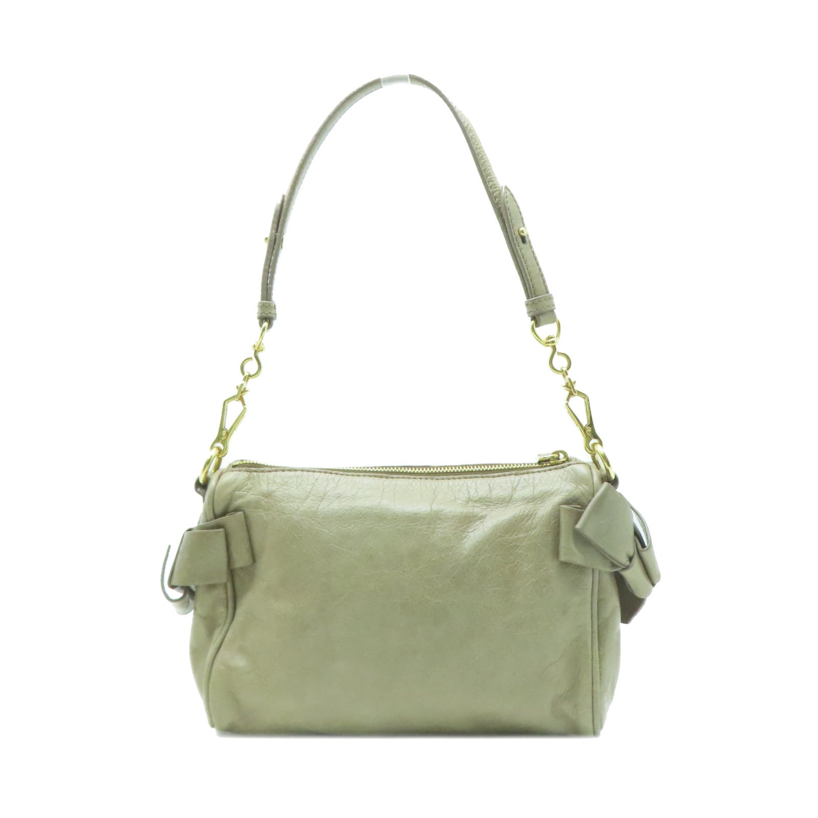 Miu Miu 【激減優惠】牛皮皮革Shoulder Bag金扣肩背袋米色