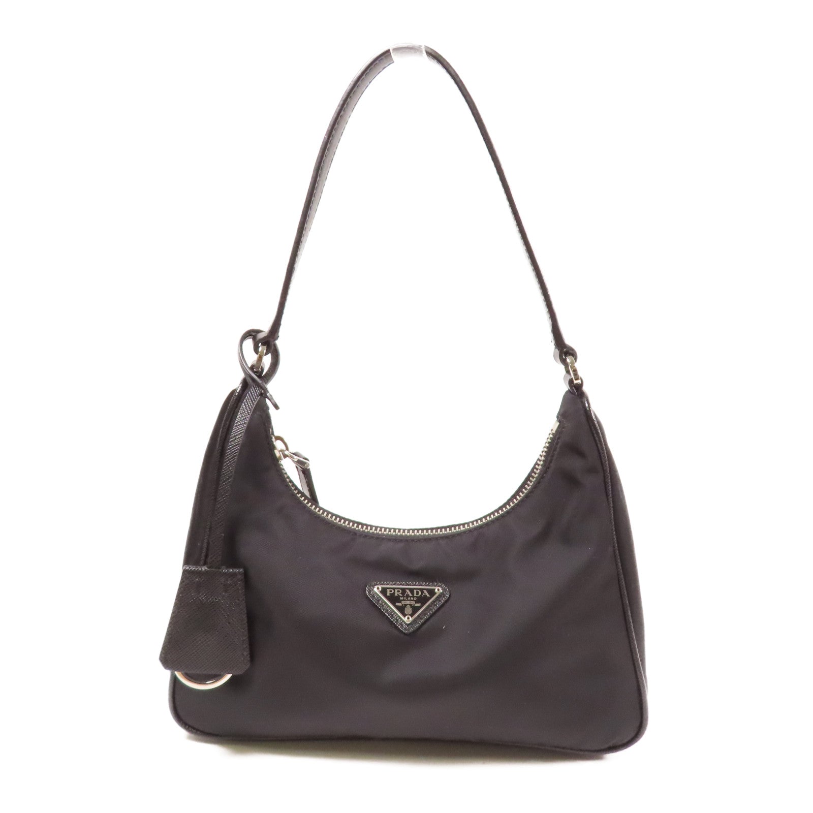 PRADA 尼龍/皮革Handbag銀扣手挽袋黑色