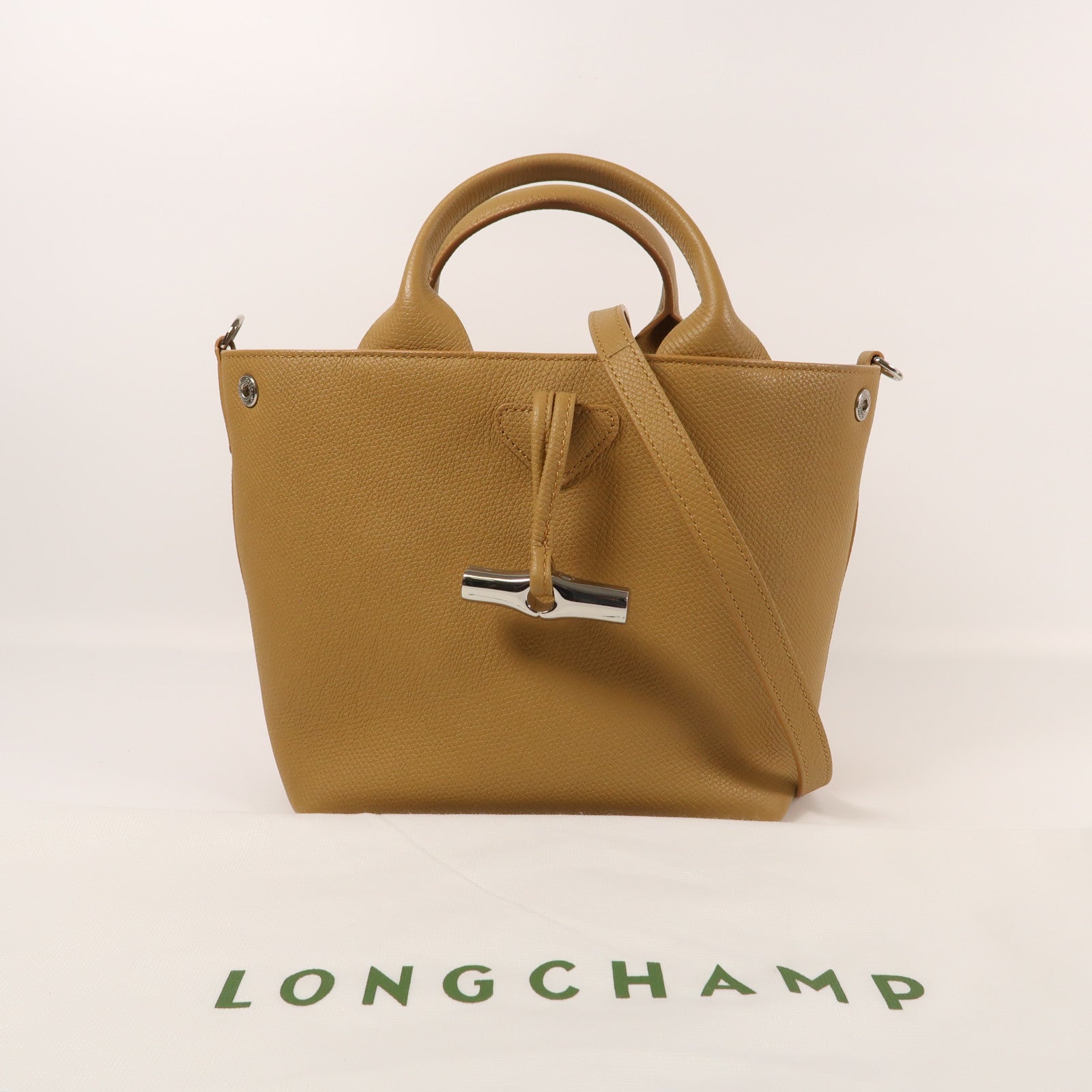 Longchamp 皮革Le Roseau S銀扣手挽肩背兩用袋