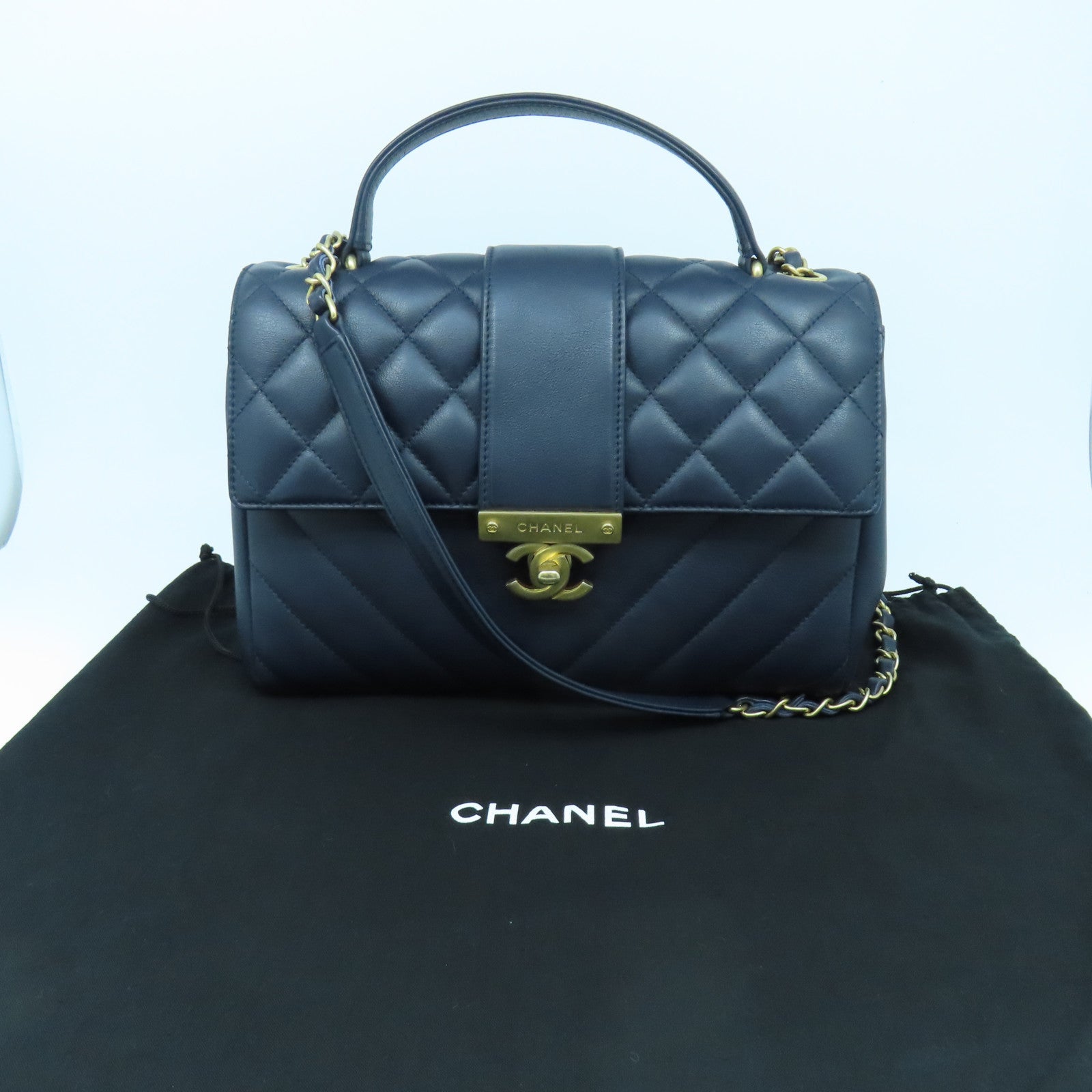 CHANEL 【激減優惠】牛皮皮革In the City金扣手挽肩背兩用袋深藍色