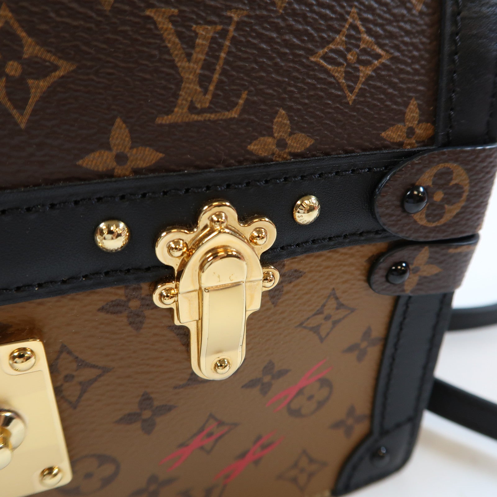 LOUIS VUITTON Monogram Reverse Trunk Clutch金扣肩背袋啡色