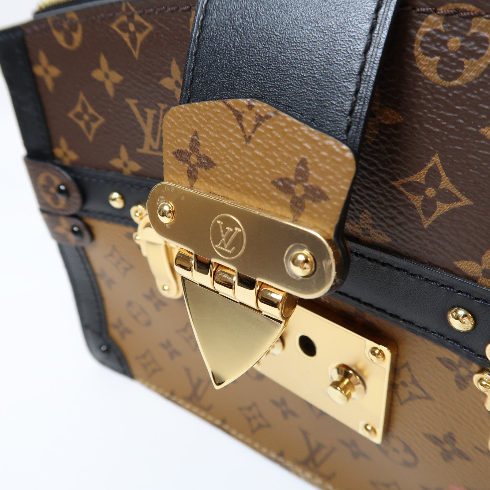 LOUIS VUITTON Monogram Reverse Trunk Clutch金扣肩背袋啡色