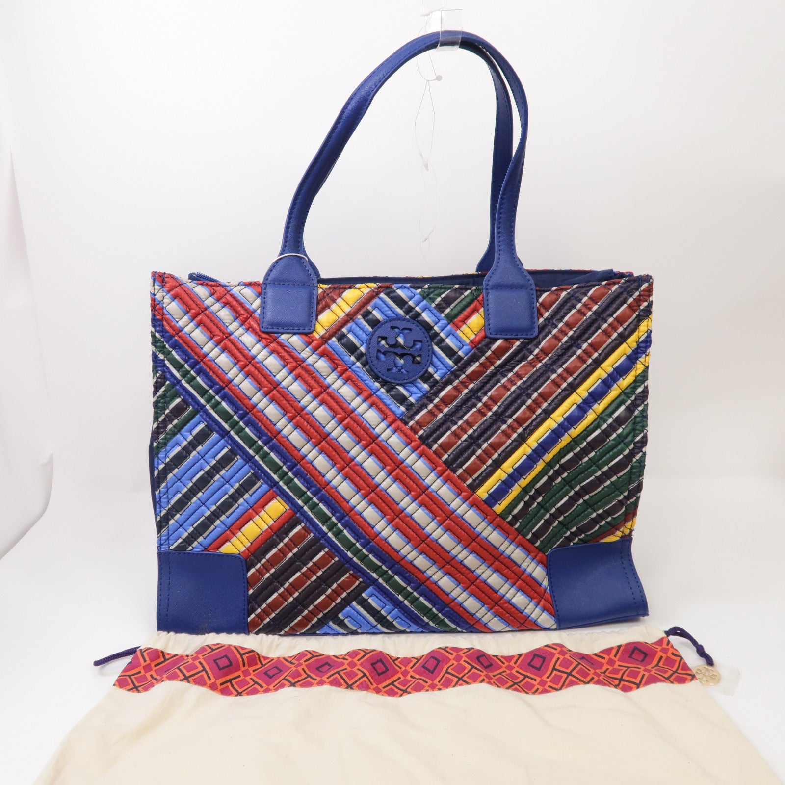 Tory Burch 尼龍/皮革Tote Bag金扣手挽袋彩色/藍色