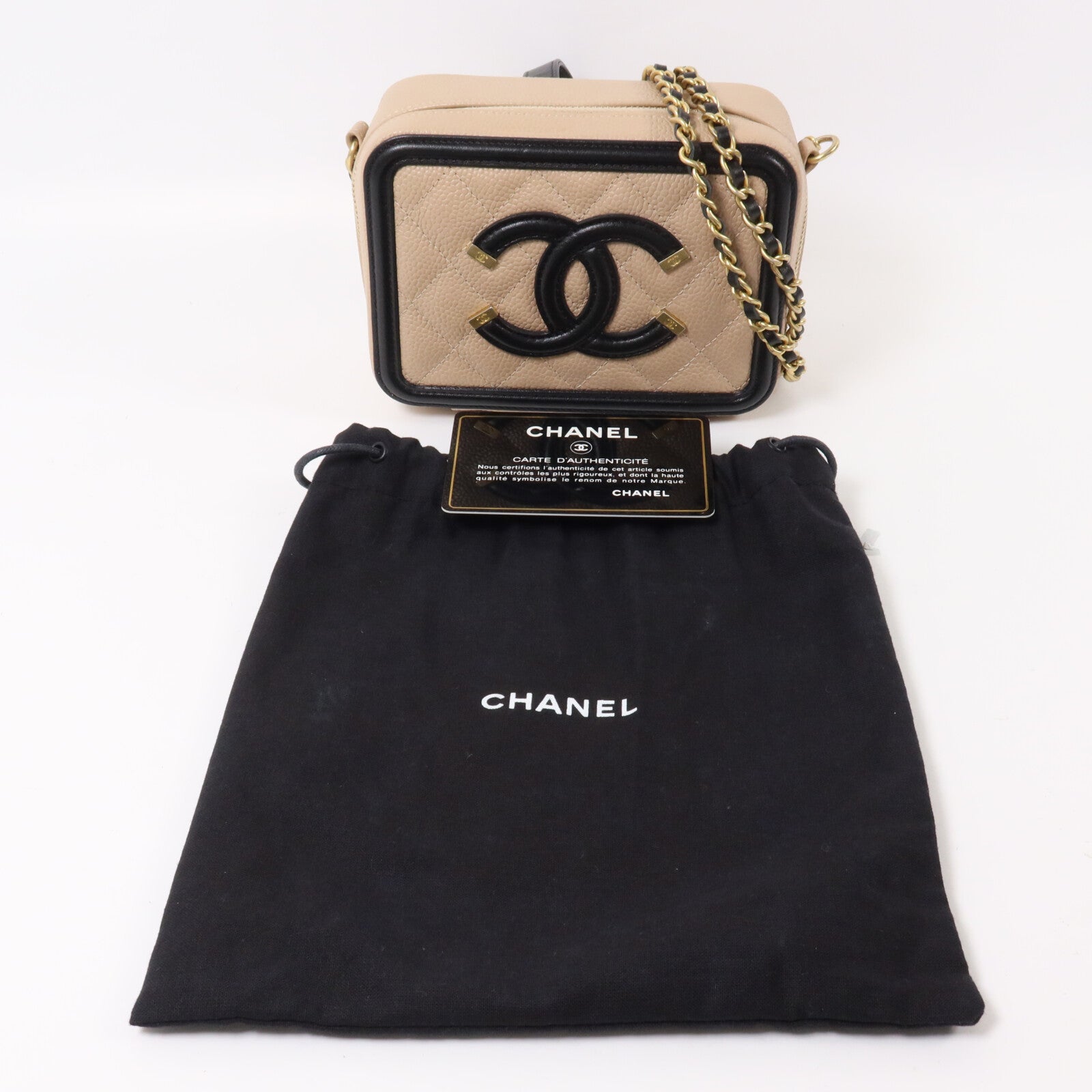CHANEL 牛皮皮革Mini Vanity Case鏈帶肩背袋