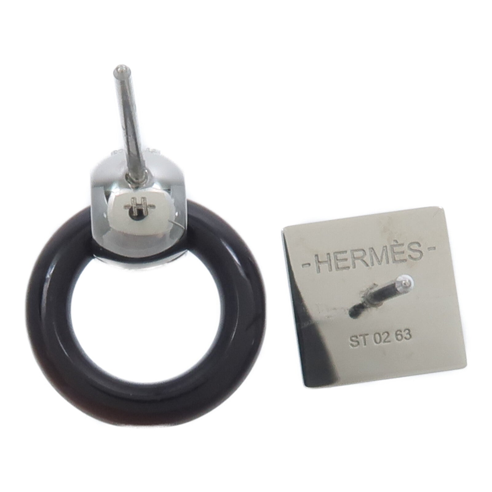 HERMES 水牛角/金屬Boucles D'Oreilles Medor XO耳環
