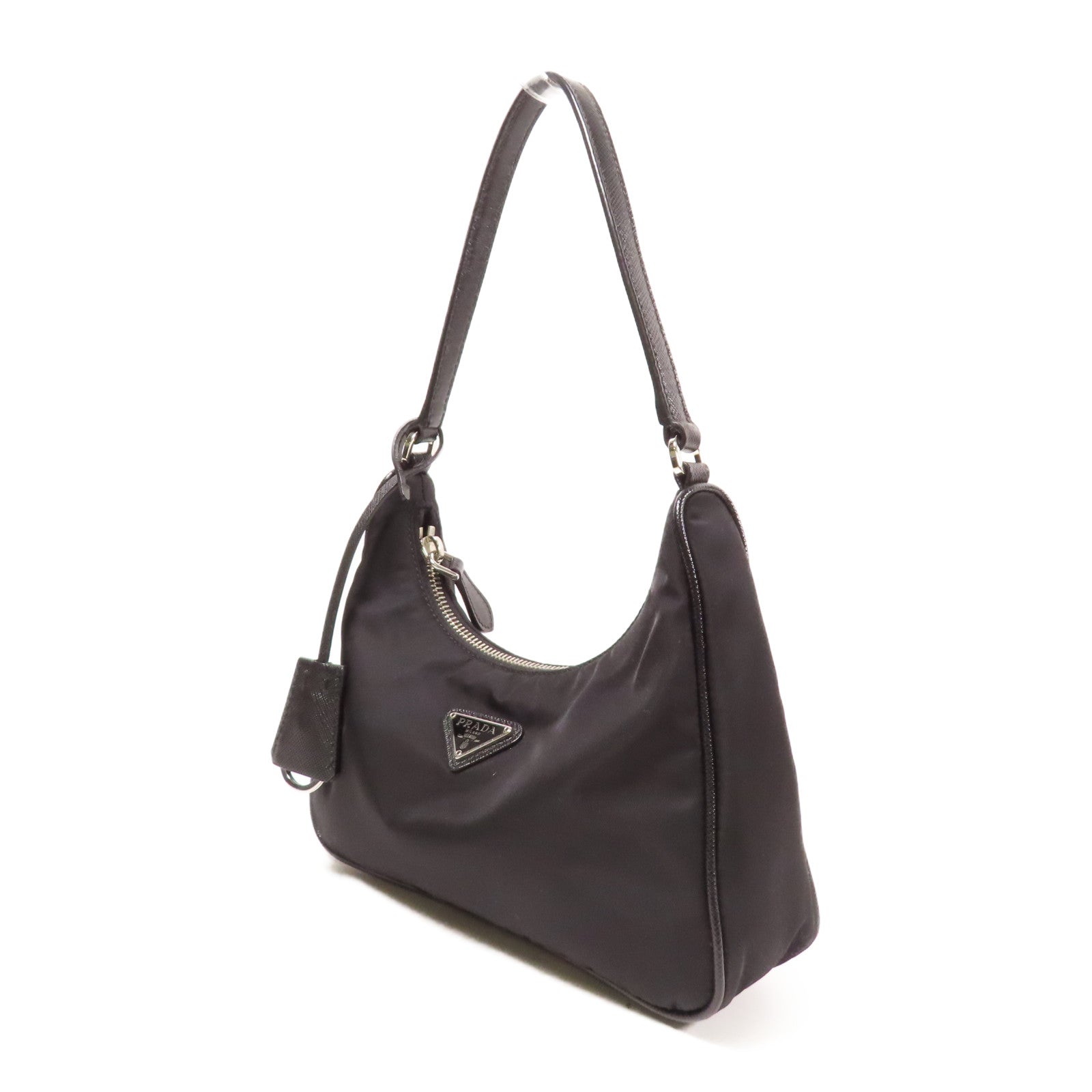 PRADA 尼龍/皮革Handbag銀扣手挽袋黑色