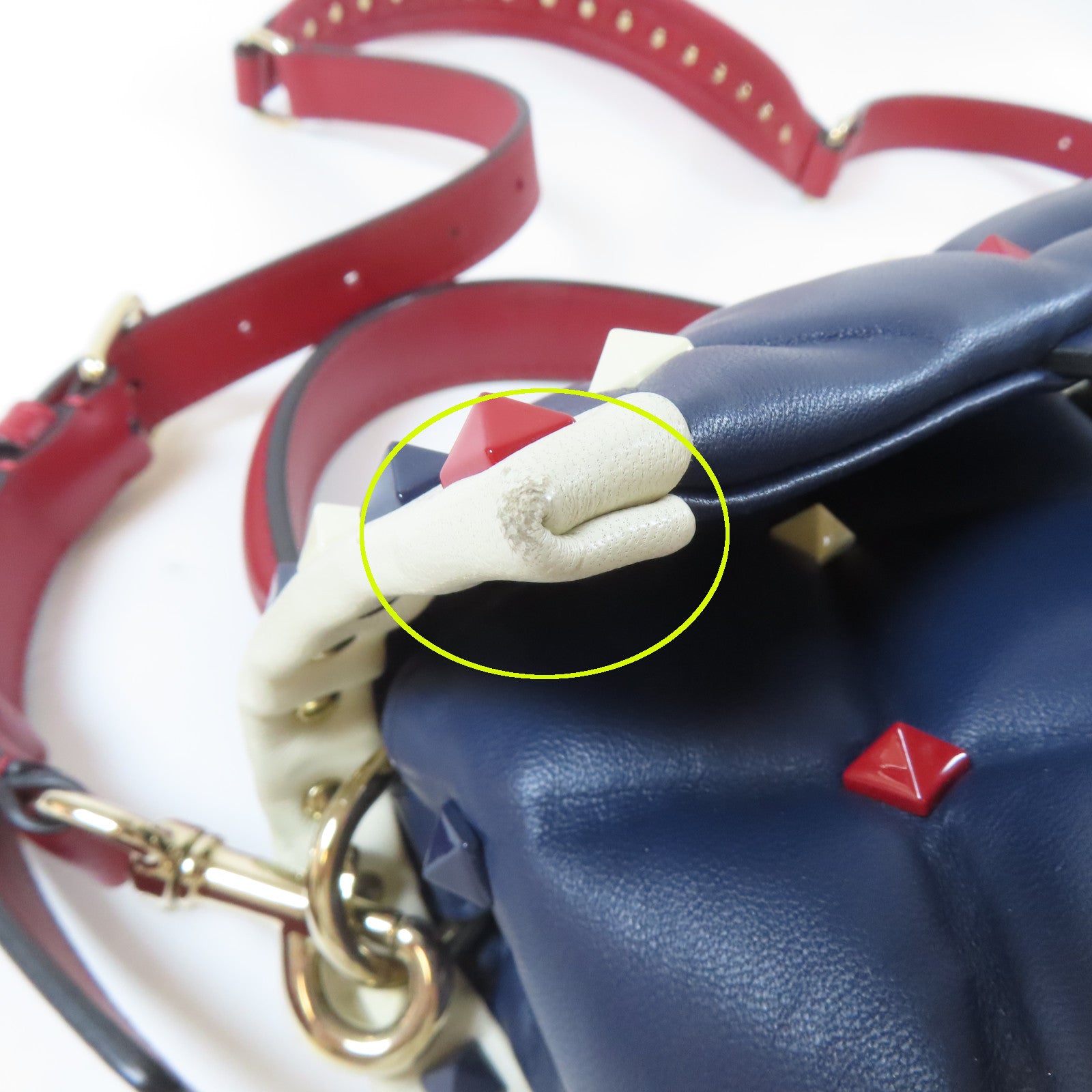 Valentino 牛皮皮革2 Way Shoulder Bag銀扣手挽肩背兩用袋藍色/紅色/白色