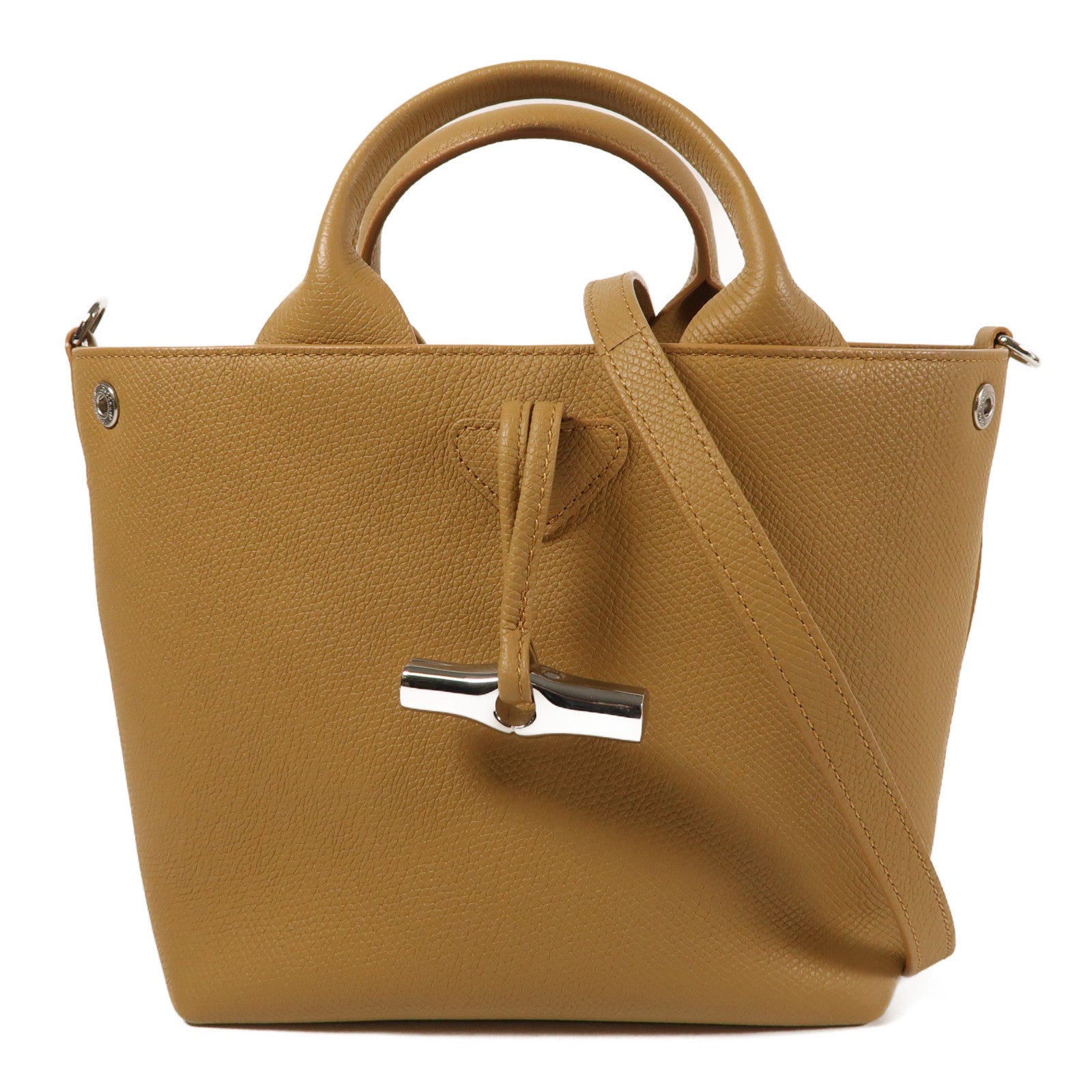 Longchamp 皮革Le Roseau S銀扣手挽肩背兩用袋