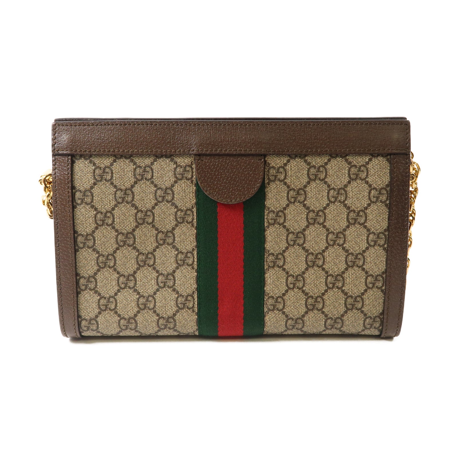 GUCCI 塗層帆布/皮革Ophidia Shoulder Bag金扣鏈帶金扣肩背袋啡色