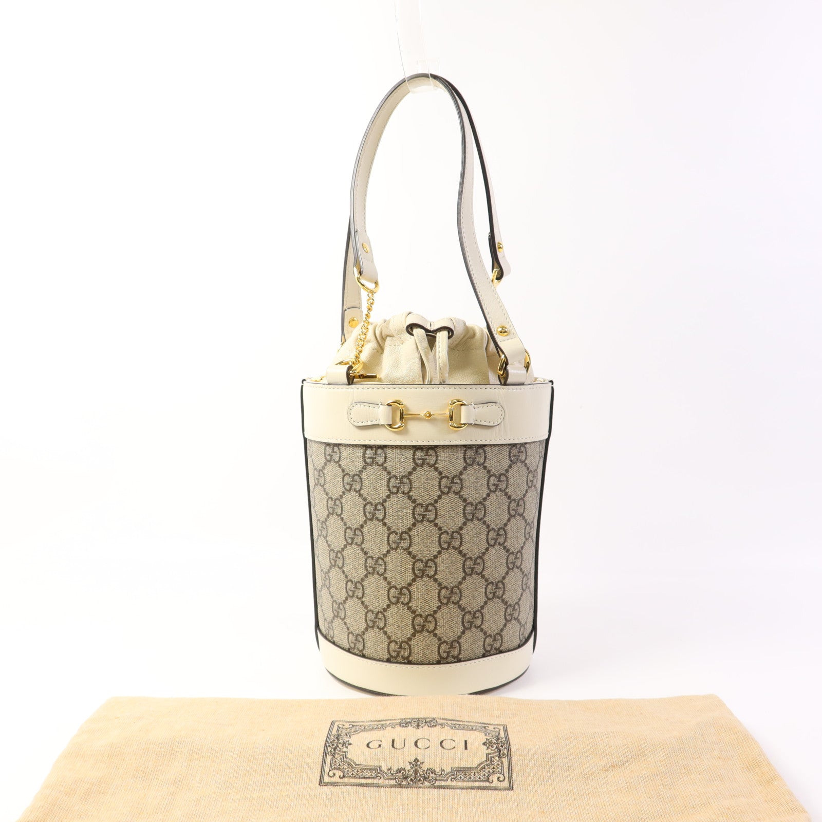 GUCCI 塗層帆布Horsebit 1955 Small Bucket Bag金扣肩背袋