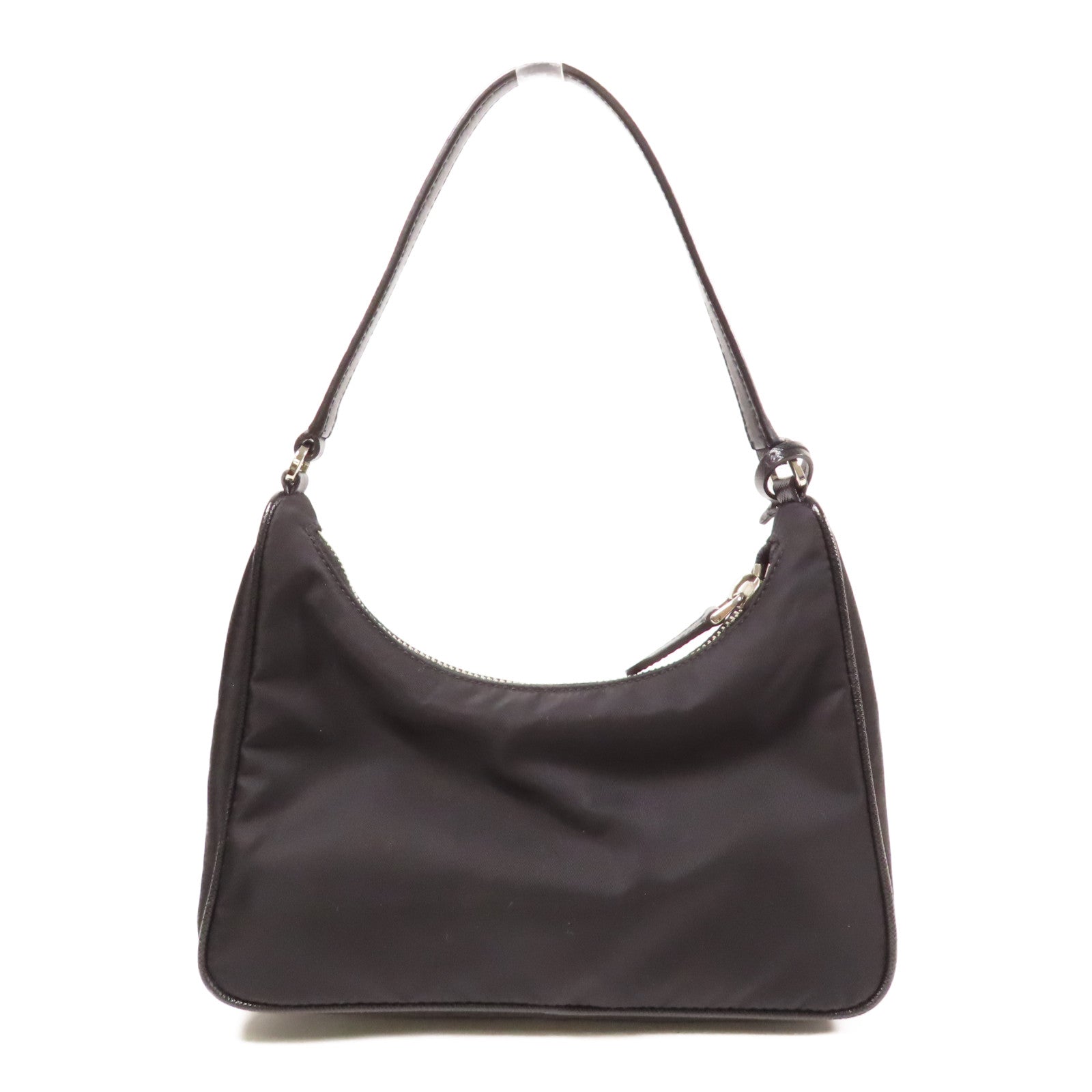 PRADA 尼龍/皮革Handbag銀扣手挽袋黑色