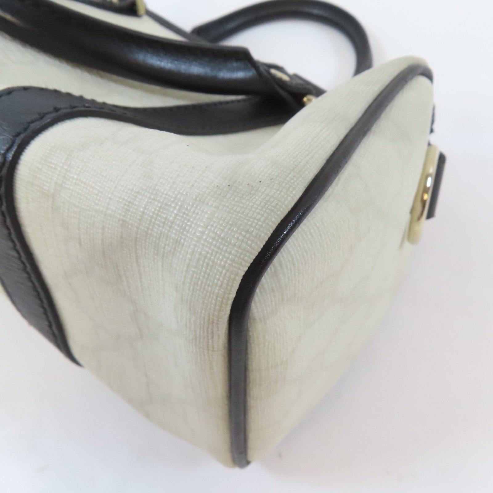 GUCCI 塗層帆布Mini Boston Bag金扣手挽袋白色/黑色