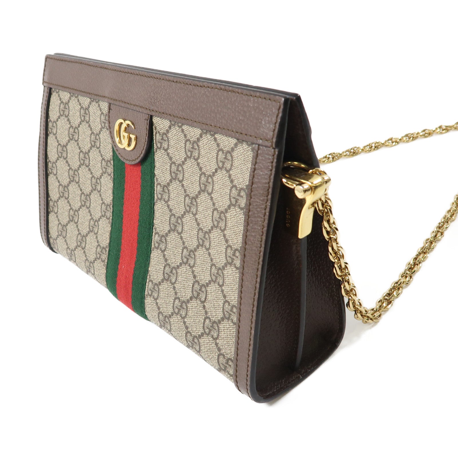 GUCCI 塗層帆布/皮革Ophidia Shoulder Bag金扣鏈帶金扣肩背袋啡色