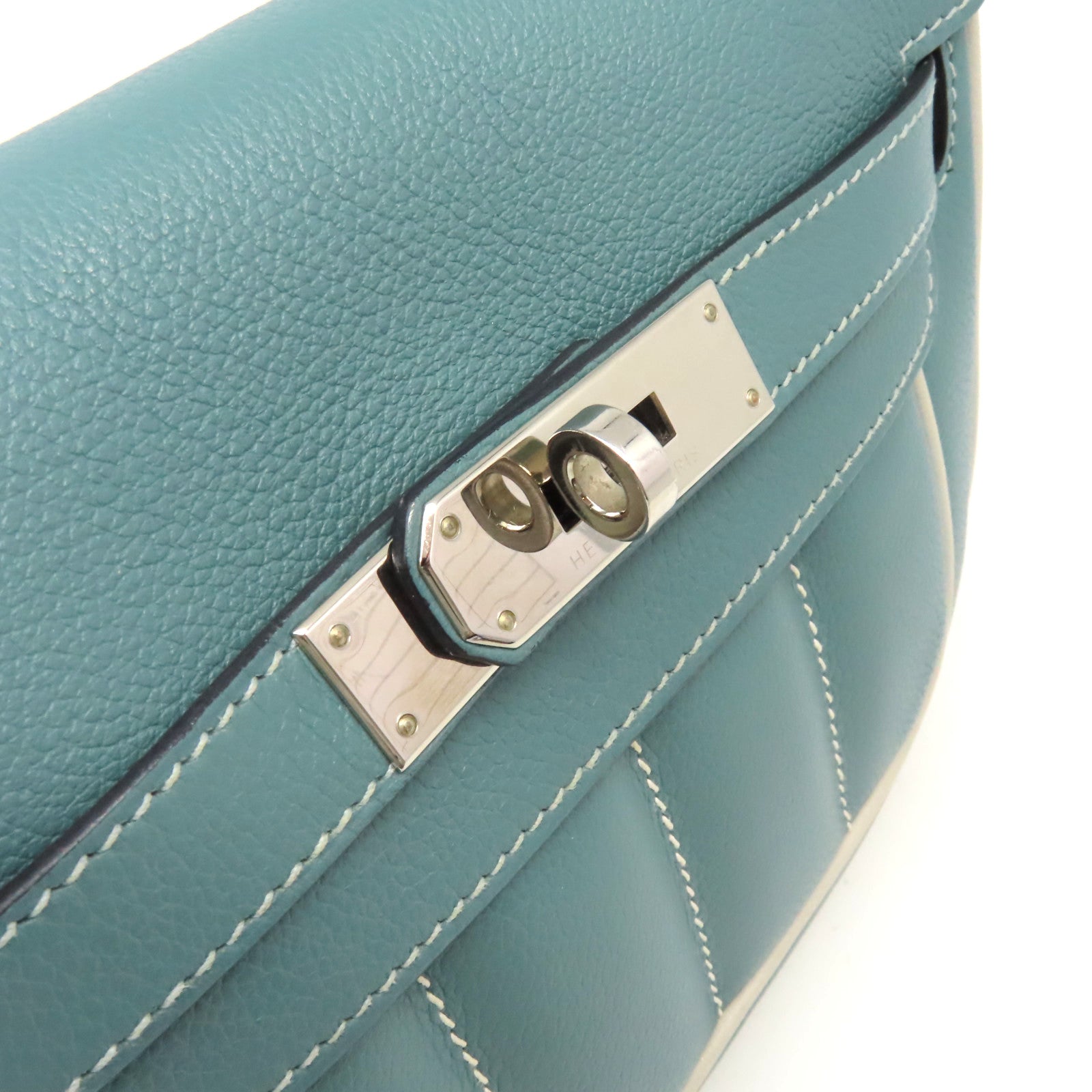 HERMES Evercolor皮革Berline Shoulder Bag銀扣肩背袋藍灰色