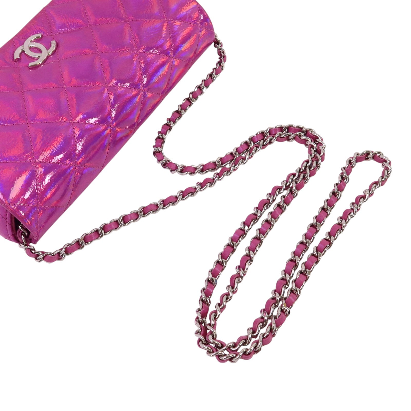 CHANEL 山羊皮革Chain Shoulder銀扣鏈帶肩背袋