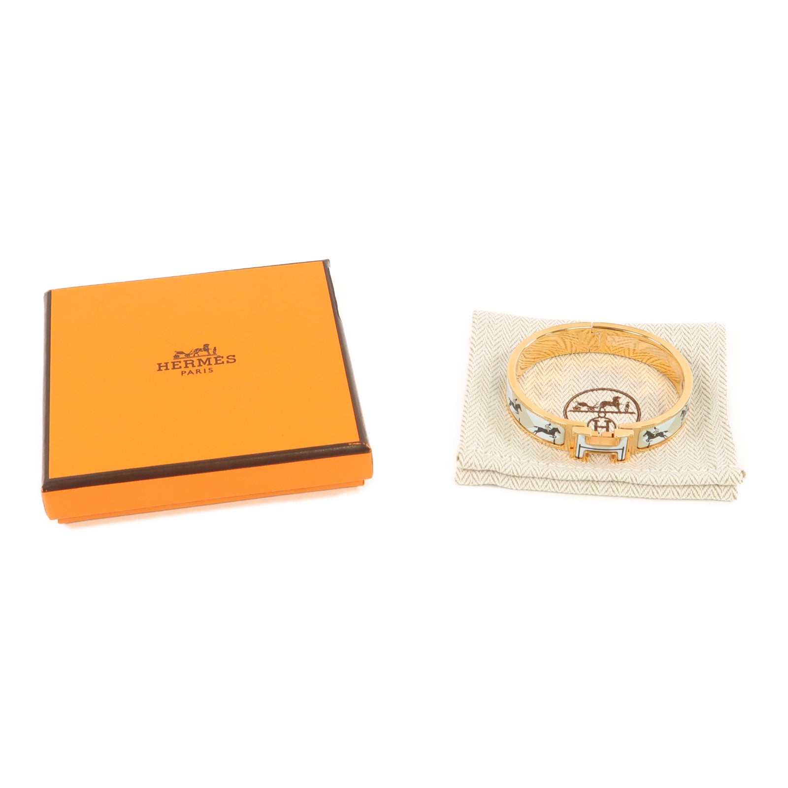 HERMES 金屬Clic H Les Allures Bracelet金扣手鐲淺藍色