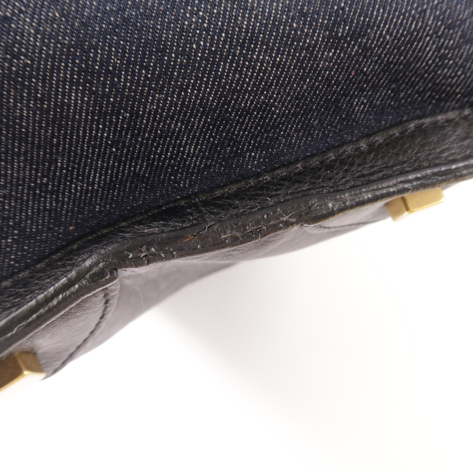 CELINE GHW Tote Bag Denim/Leather Navy