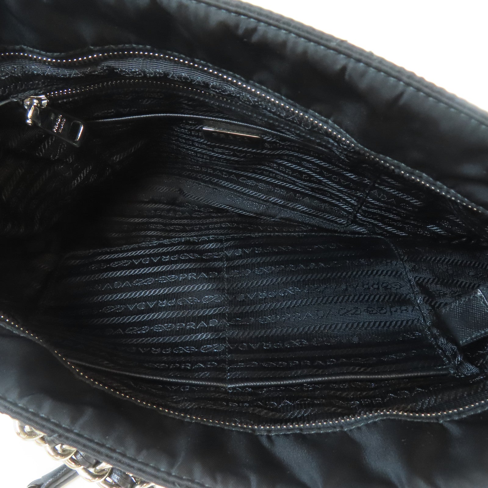 PRADA 菱格尼龍Tote Bag銀扣手挽袋黑色