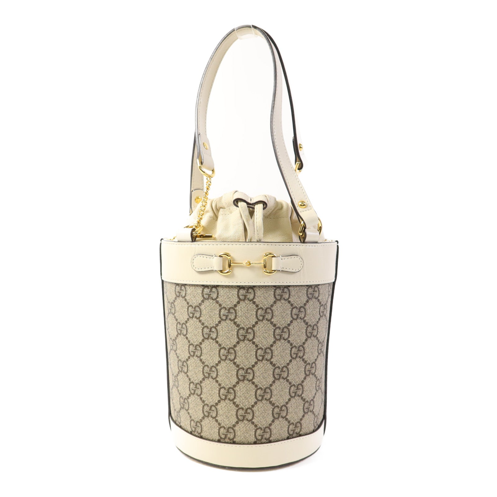 GUCCI 塗層帆布Horsebit 1955 Small Bucket Bag金扣肩背袋