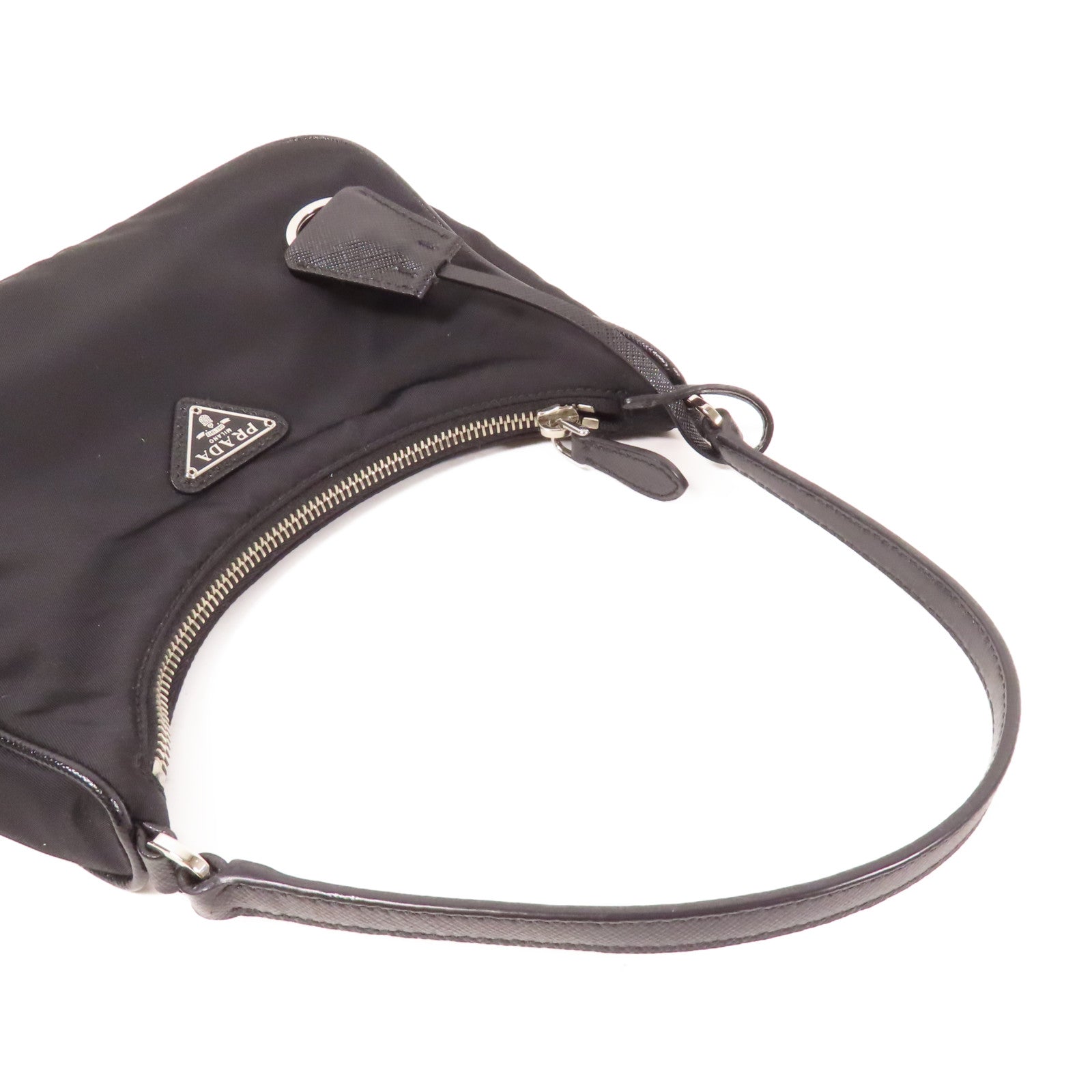PRADA 尼龍/皮革Handbag銀扣手挽袋黑色