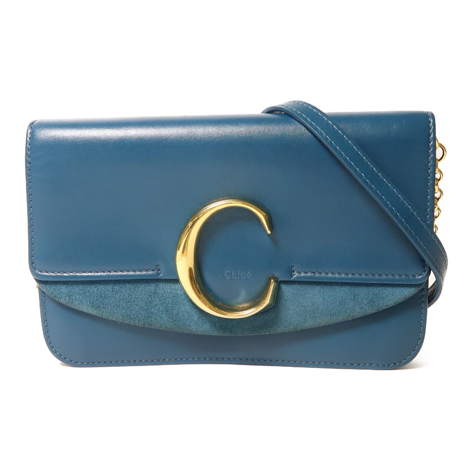 Chloe 牛皮皮革C Bag金扣鏈帶肩背袋綠色