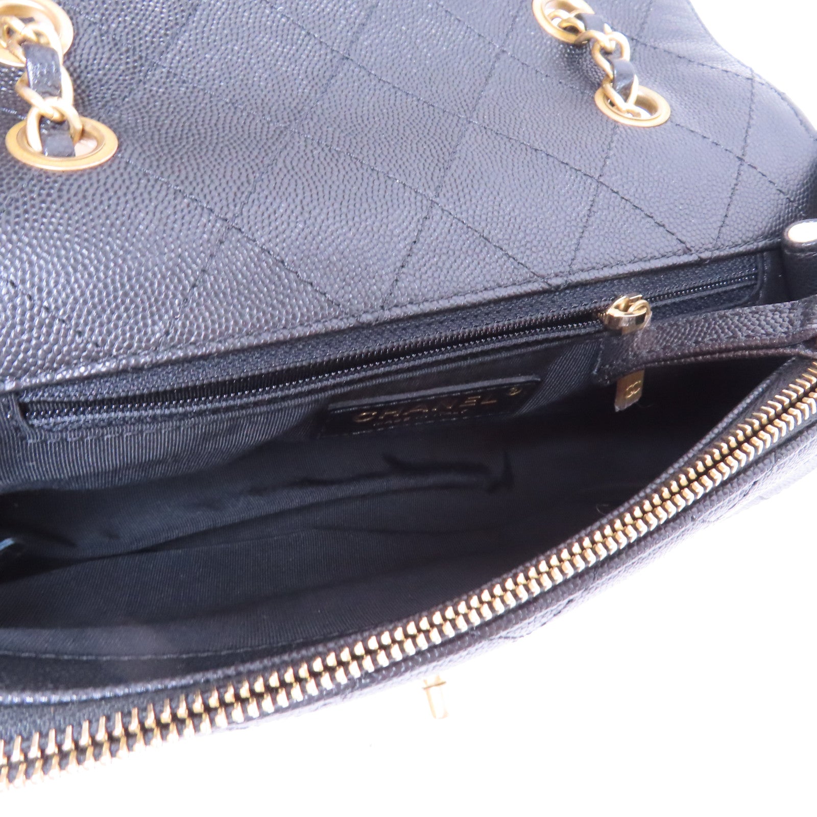 CHANEL 【激減優惠】牛皮皮革Chain Shoulder Bag金扣鏈帶肩背袋黑色/米色