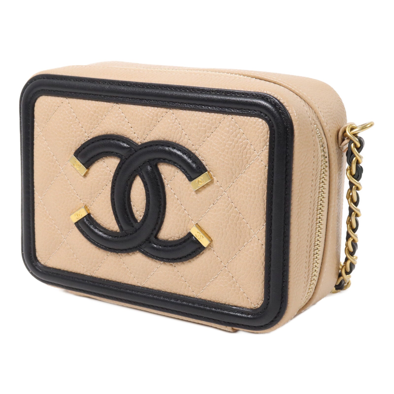 CHANEL 牛皮皮革Mini Vanity Case鏈帶肩背袋