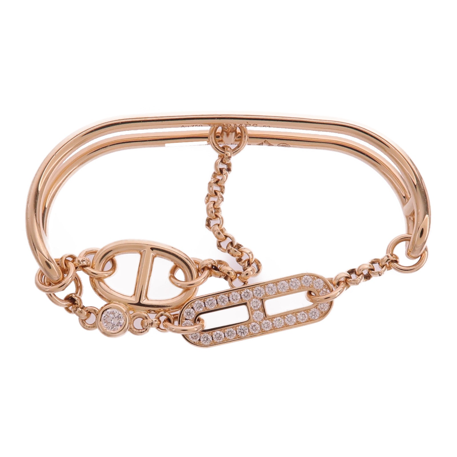 HERMES 18K玫瑰金Chaine D'ancre Chaos Double Ring戒指