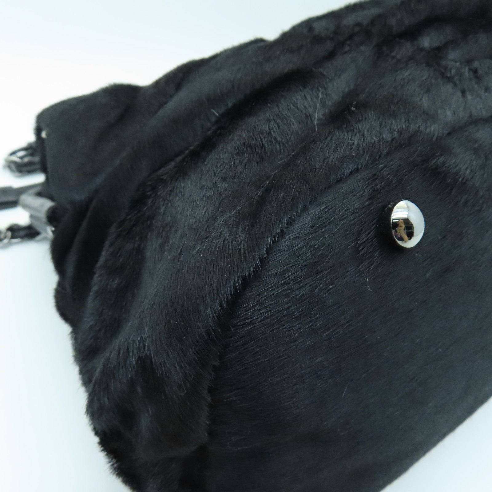 CHANEL horse hair Chain Shoulder Bag silver buckle chain shoulder bag black