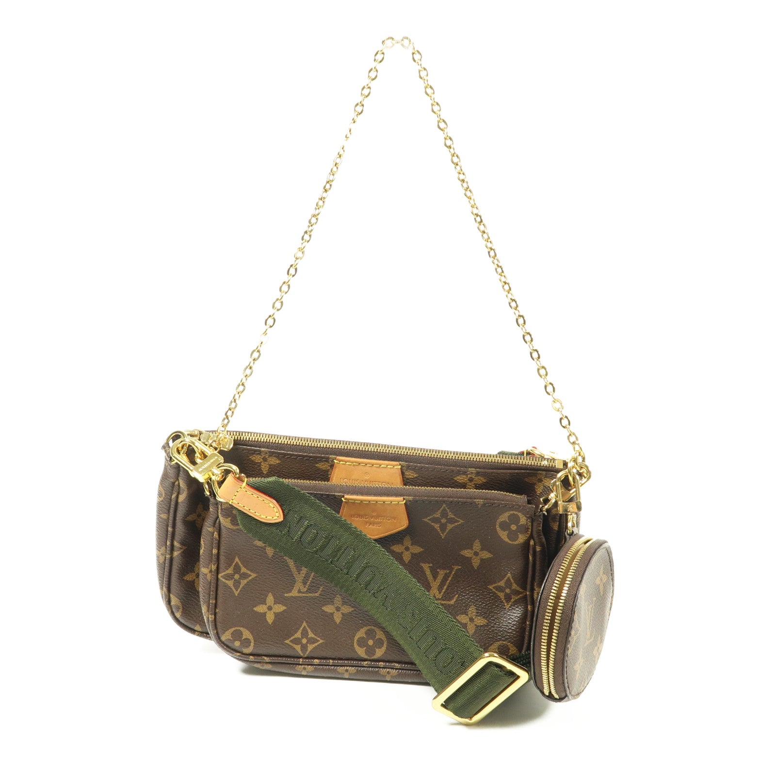 LOUIS VUITTON Monogram Multi Pochette Accessoires金扣肩背袋棕色