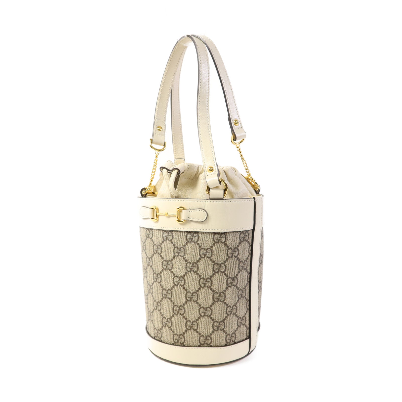 GUCCI 塗層帆布Horsebit 1955 Small Bucket Bag金扣肩背袋